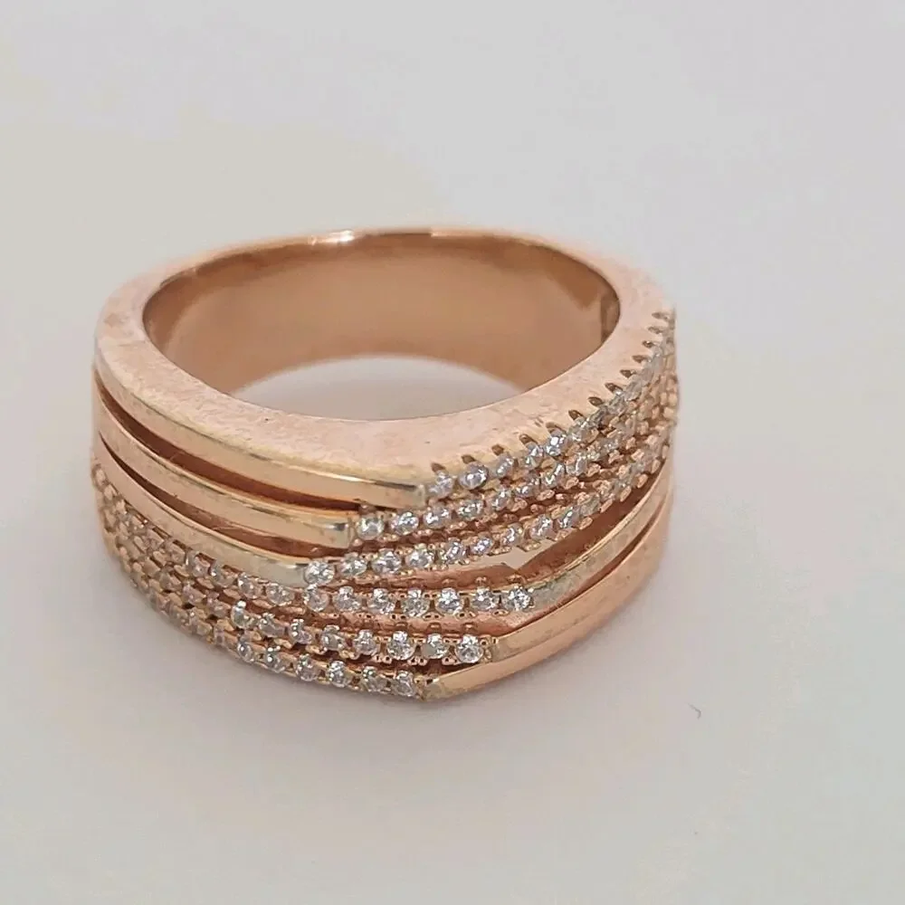 FOLLI FOLLIE 925 STERLING SILVER ROSE GOLD-TONE Statment‎ Ring Zirconia Size 7